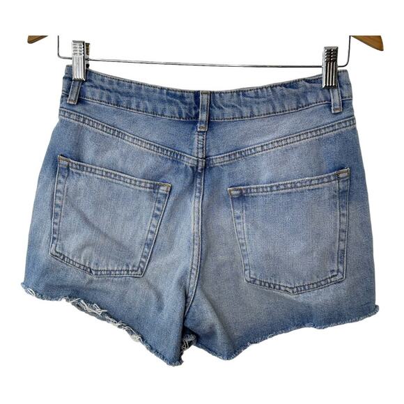 TopShop Moto Mom Light Rinse Distressed Denim Shorts Cut-Off High Waist Sz  10 - Picture 2 of 6